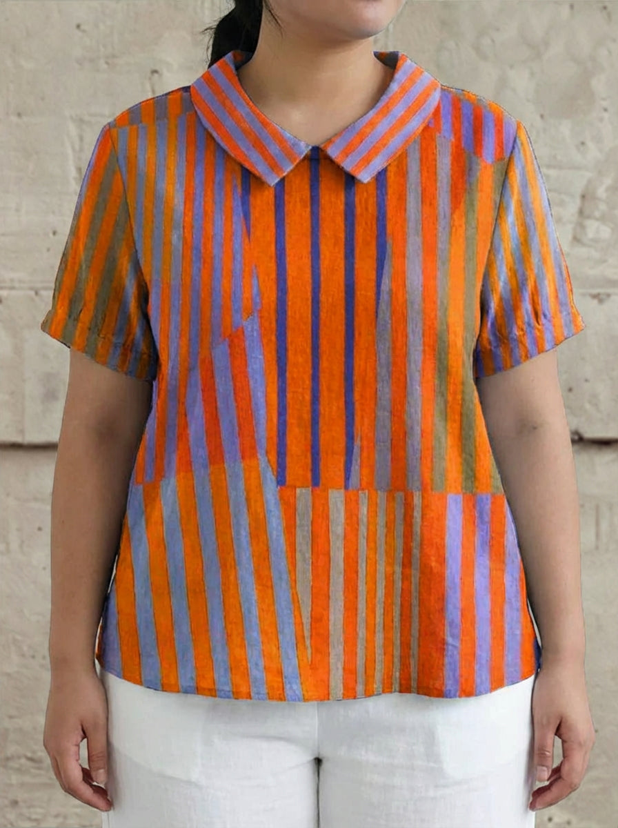 Nina | Geometric Striped Shirt - Plus size model