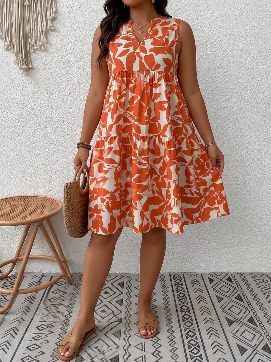 Carly | Easy Summer Vacation Floral Dress - Plus size model