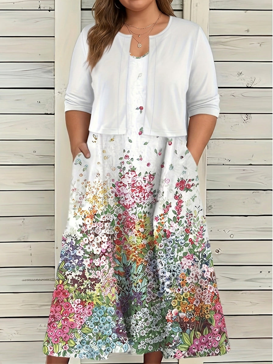 Blair -Female Floral Dress Suit - Plus size model