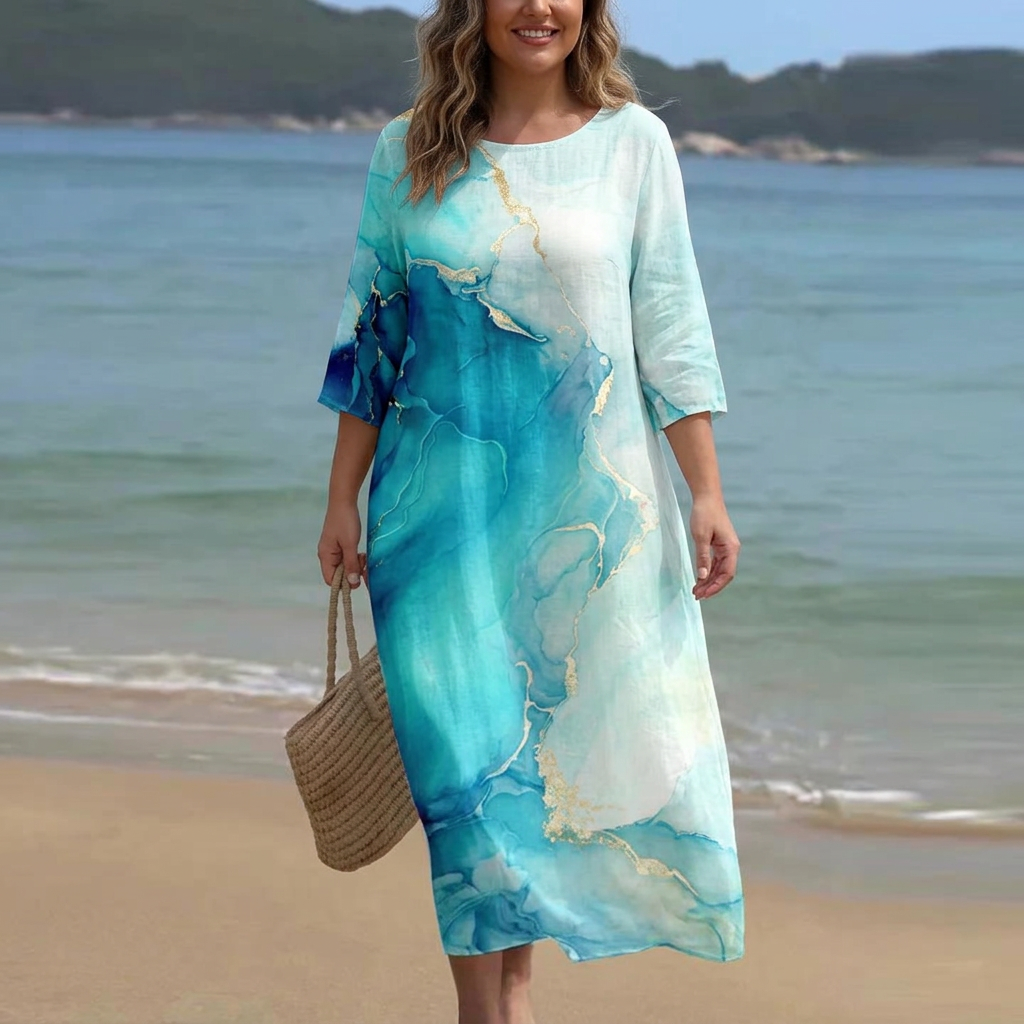 Marina - Summer Printed Dress - Plus size model