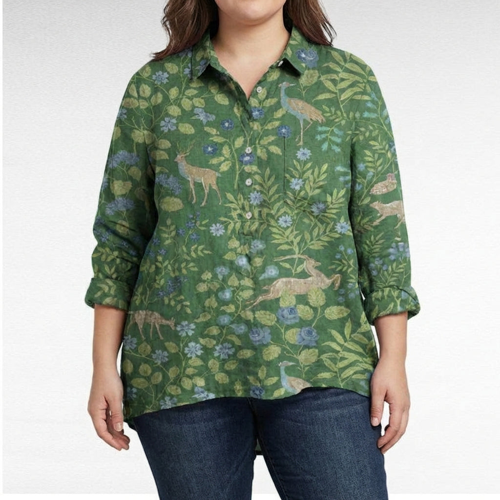 Claire | Elegant Linen Summer Blouse - Plus size model