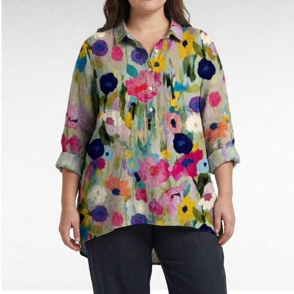 Claire | Elegant Linen Summer Blouse - Plus size model