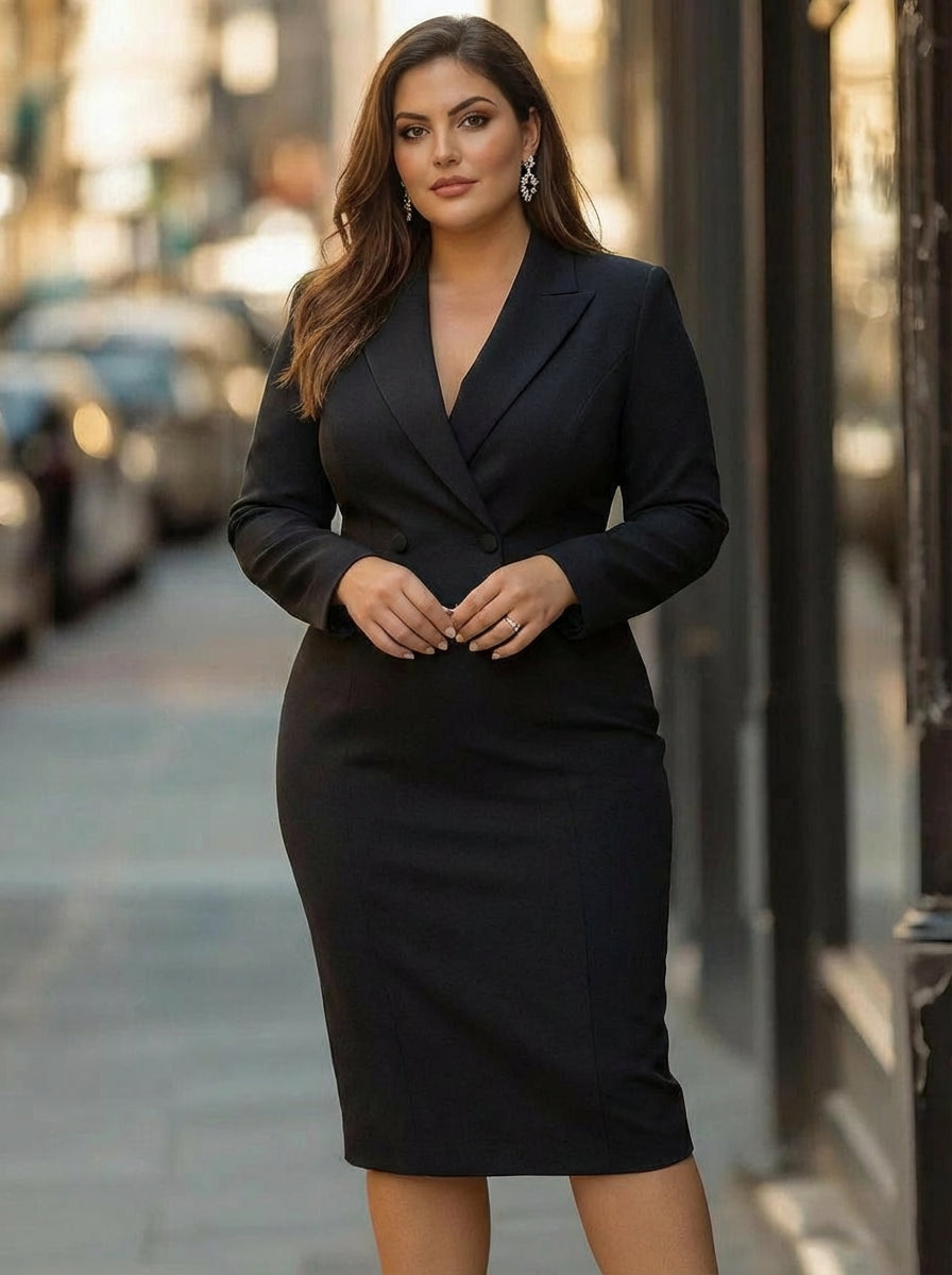 Linda | Elegant Tailored Midi Dress - Plus size model