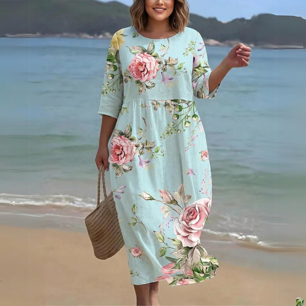Marina - Summer Printed Dress - Plus size model