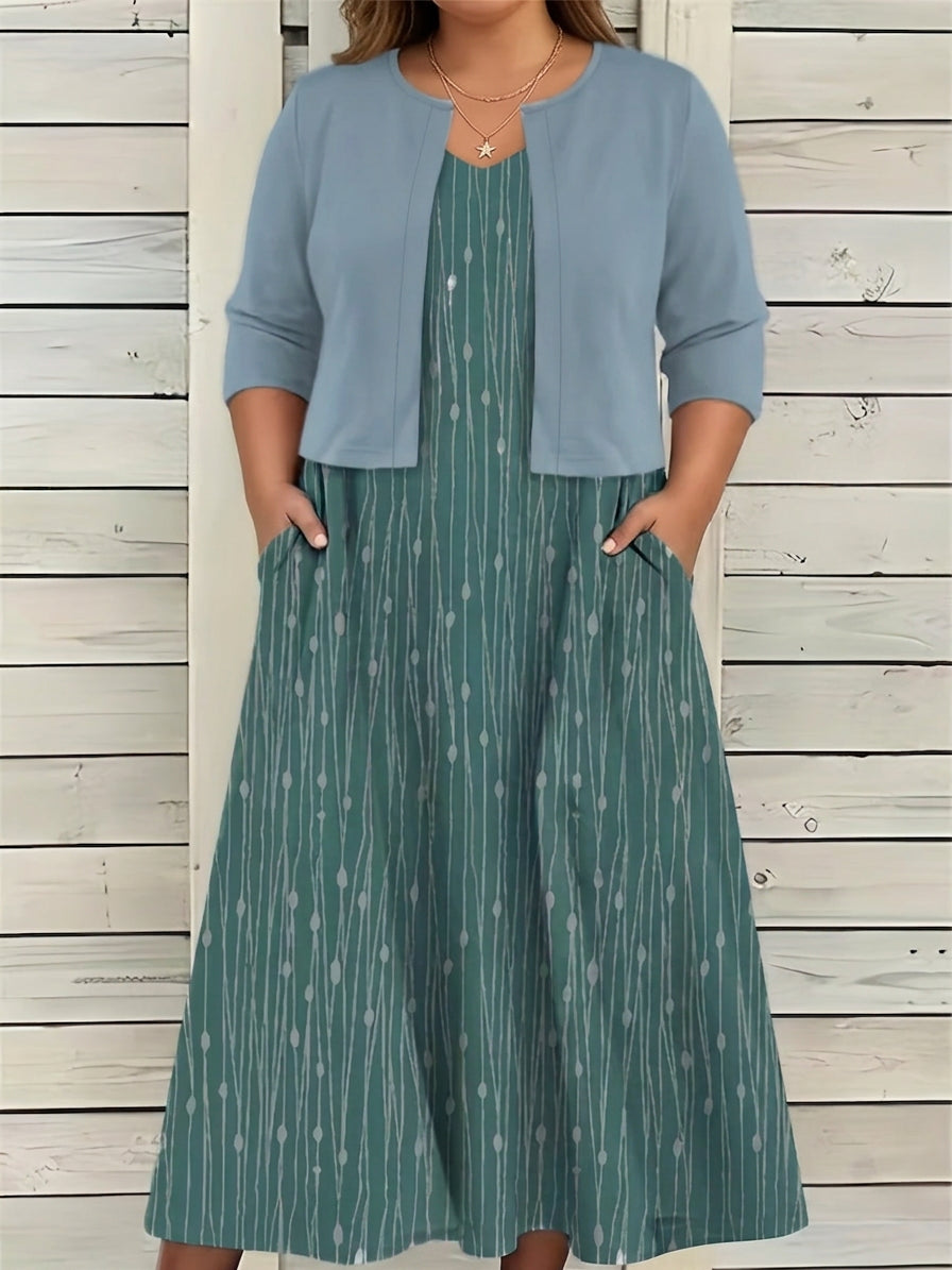 Caroline -Female Floral Dress Suit - Plus size model