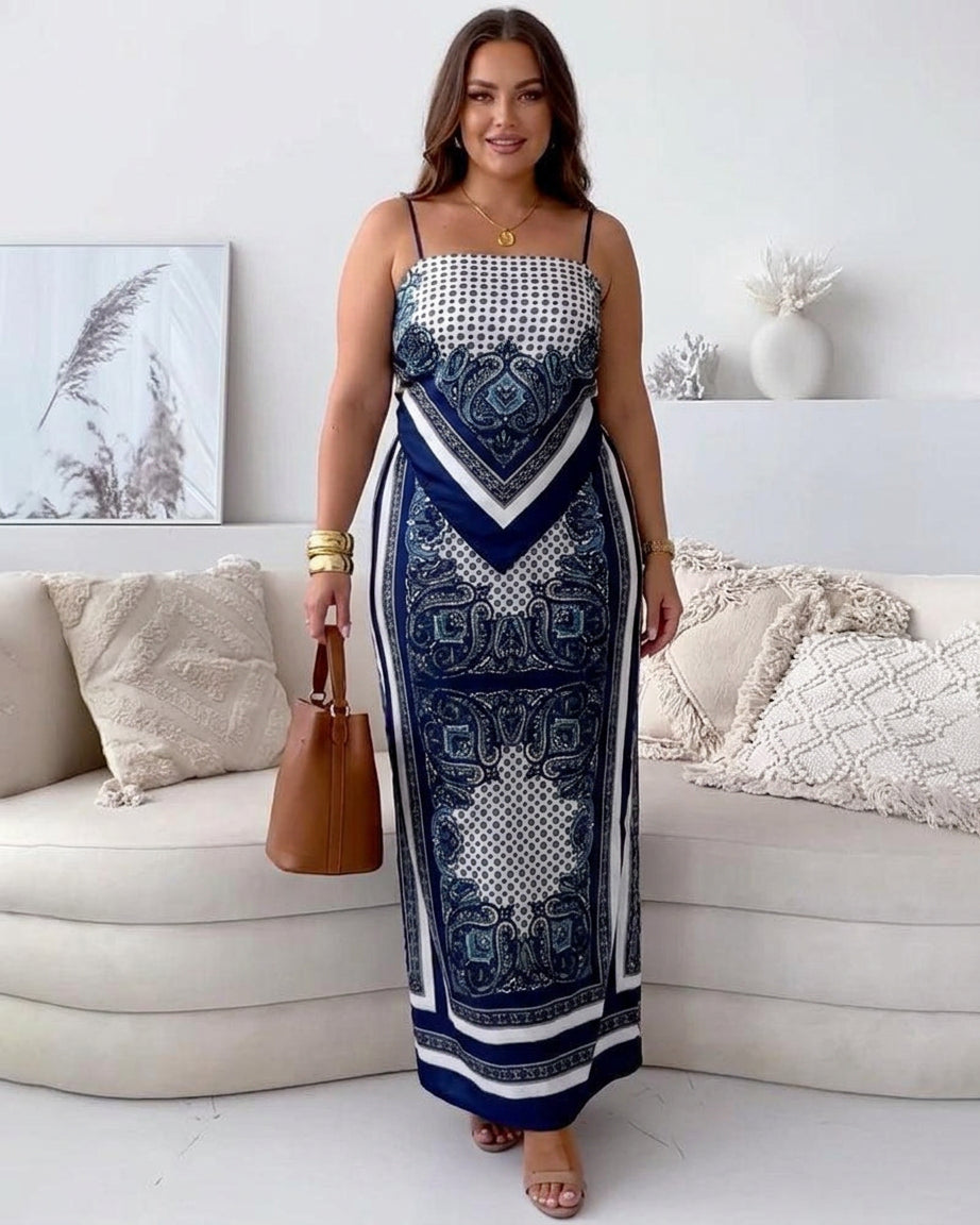 Helen | Vacation Ready Stylish Lace-Up Vest & Pants Two-Piece Set Dress - Plus size model