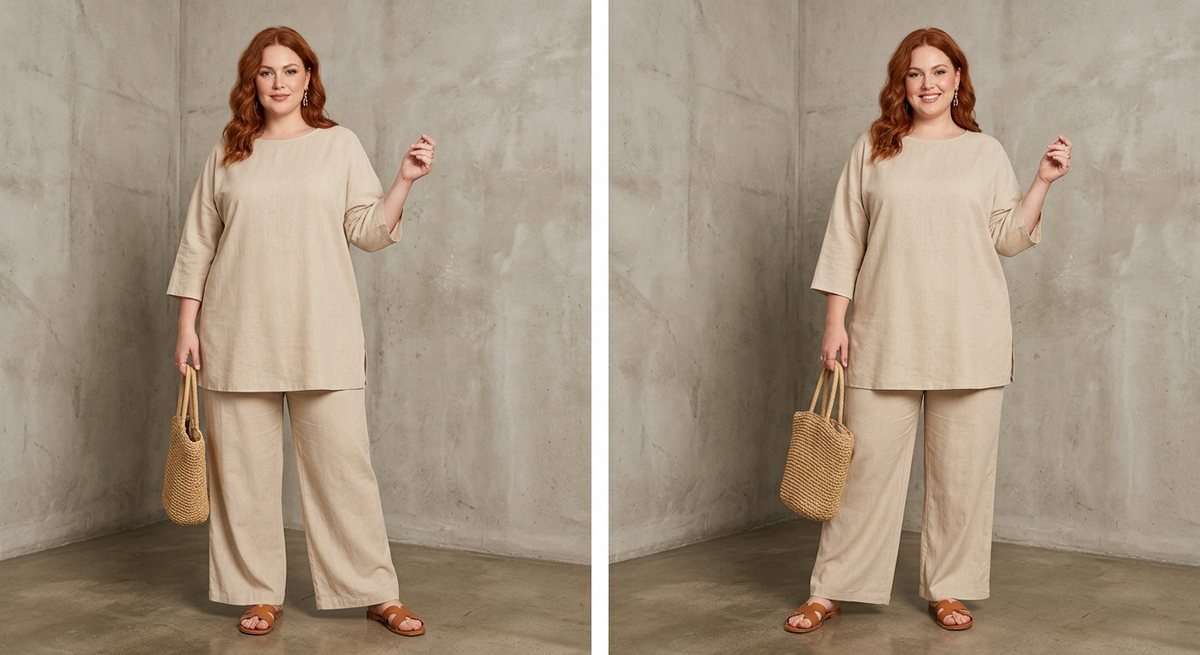 Prue | Oversized Tunic Wide Leg Pant Set - Plus size model