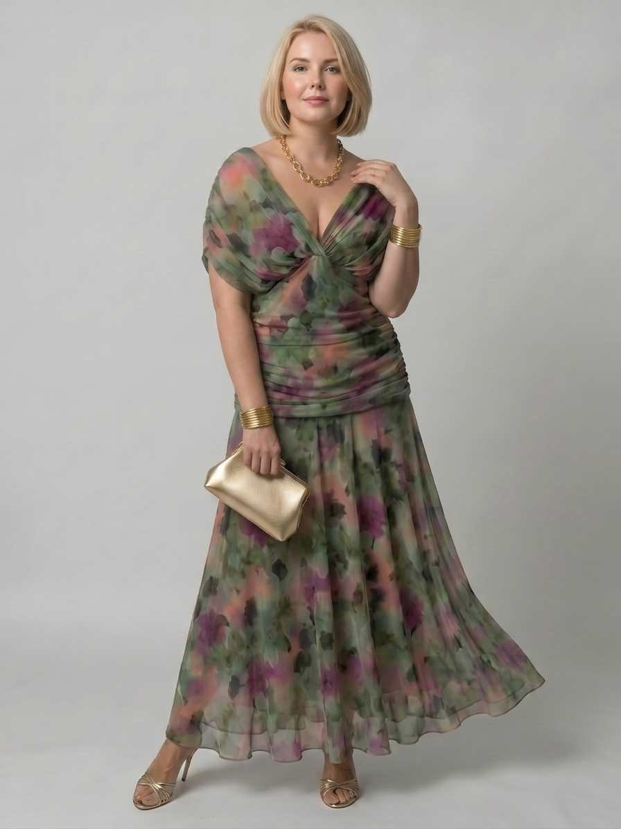Calen | Off Shoulder Flow Midi Dress - Plus size model