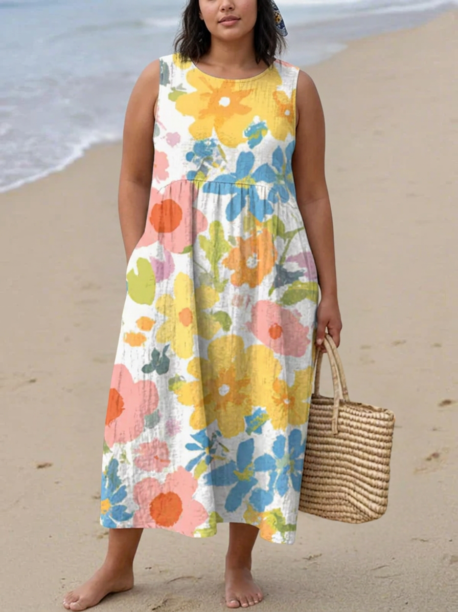 Ella™ | Pastel Floral Midi Dress - Plus size model
