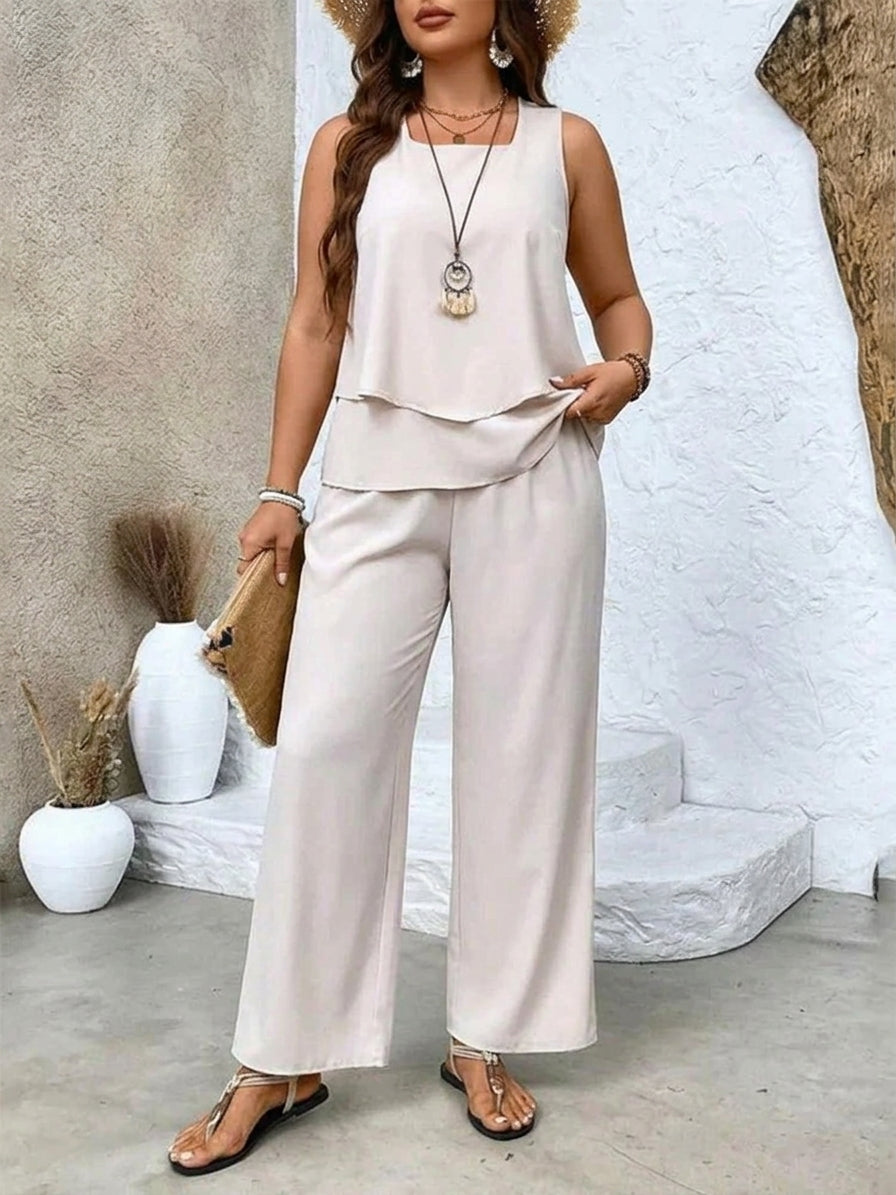 Ovelynra™ | Sleeveless Top And Wide-Leg Pants Set - Plus size model