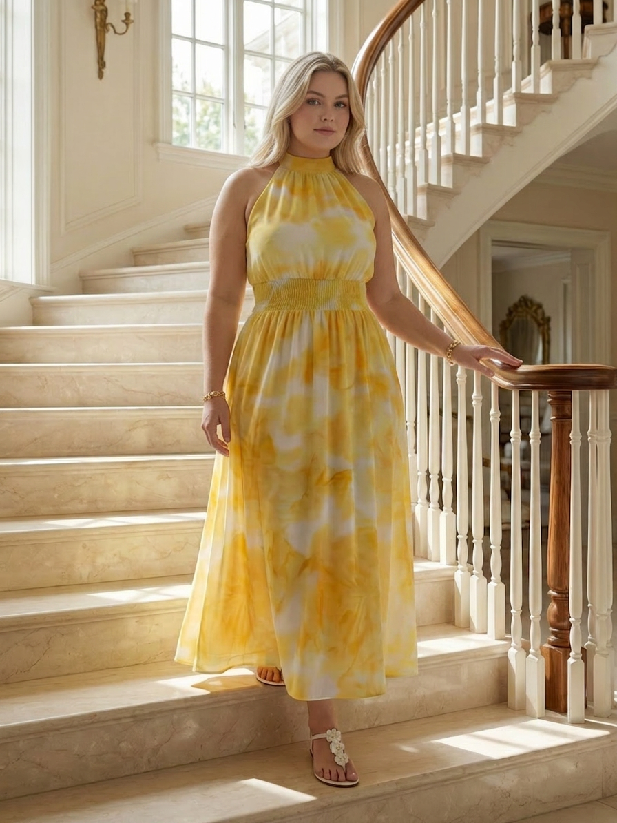 Sylin | Gathered Halter Midi Dress - Plus size model