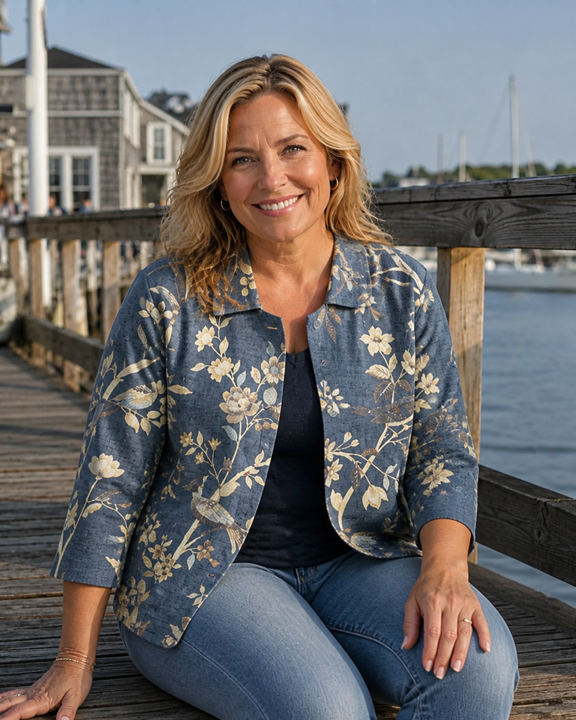Beverly | Painted Bird Print Relaxed Open Shirt - Plus size model
