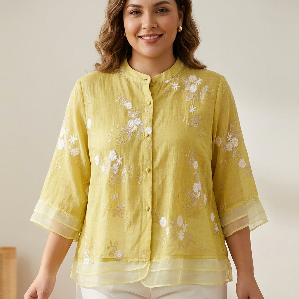 Lily - Pure Cotton Embroidered Shirt - Plus size model