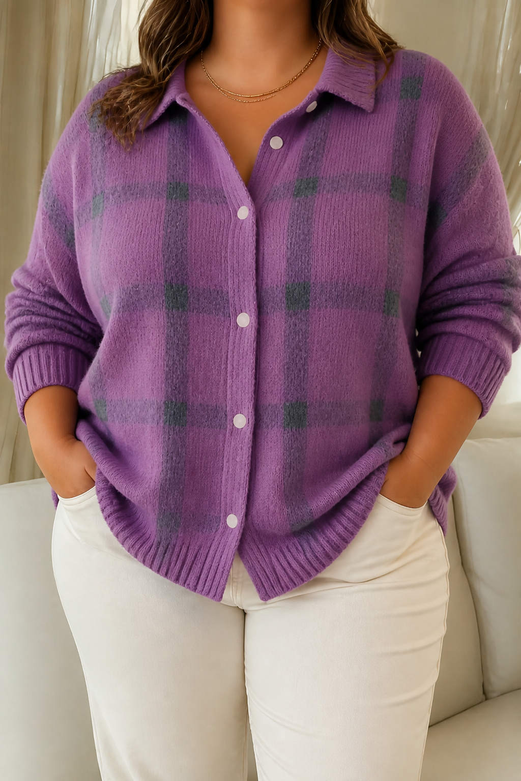 Camille | Plaid Cardigan - Plus size model