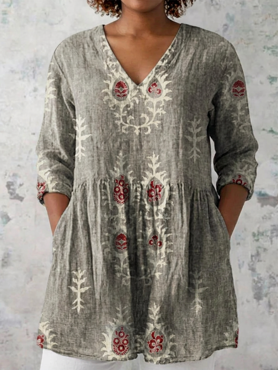 Elise | Long Blouse with V-Neck - Plus size model