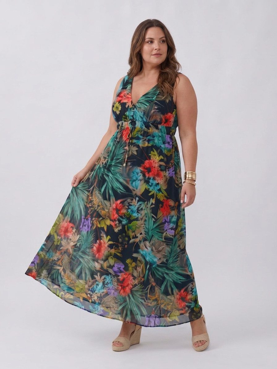 Zake | Sleeveless Empire Waist Midi Dress - Plus size model