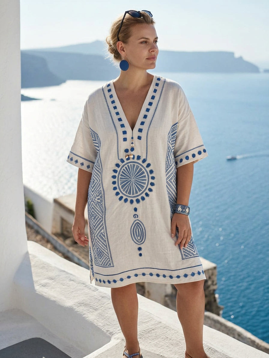 Aveline | Coastal Embroidered Mini Dress - Plus size model