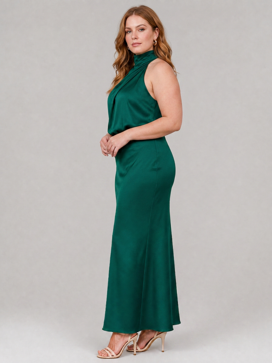 Nopal | Sleeveless Draped Neck Midi Dress - Plus size model