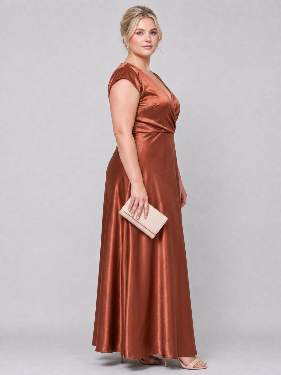 Samouse | Cap Sleeve Wrap Bodice Maxi Dress - Plus size model