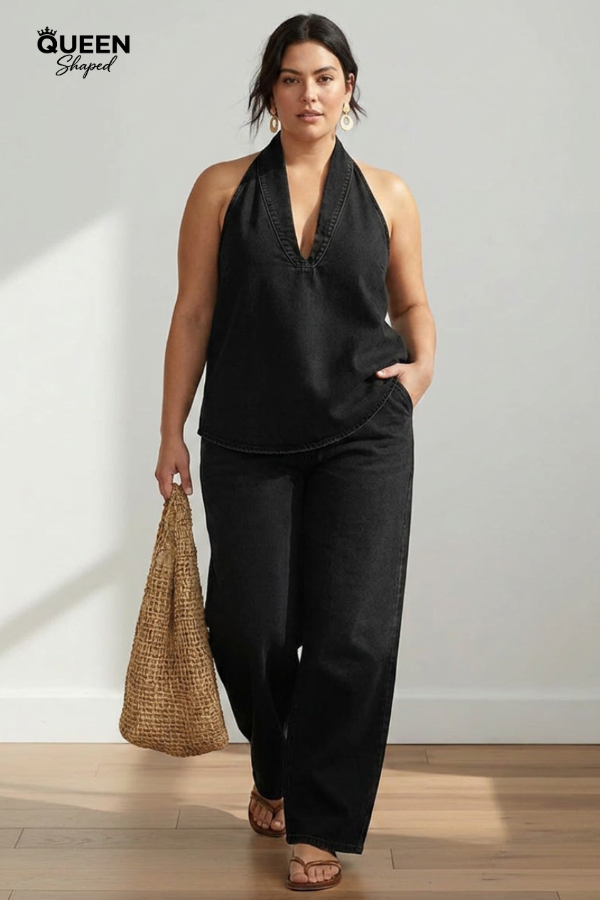 Ivy | Vintage Washed Soft Denim-Look Two-Piece Set