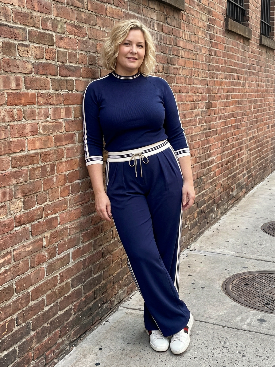 Eirlys | Fitted Long Sleeve Top Wide Leg Pants Set - Plus size model