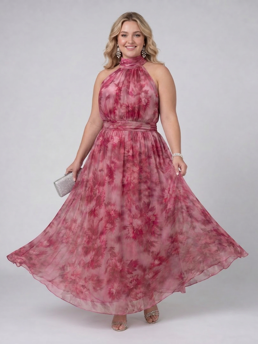Avien | Soft Halter Neck Midi Dress - Plus size model