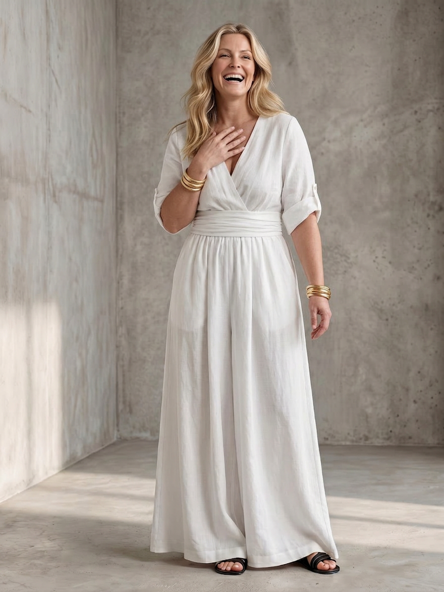 Wanda | Cross Front Wide Leg Jumpsuit - Plus size model