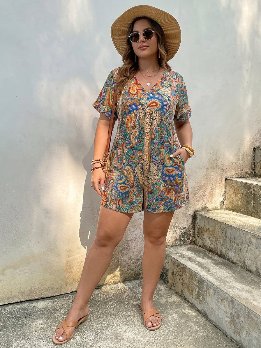 Bailey | Tropical Bohemian Jumpsuit - Plus size model