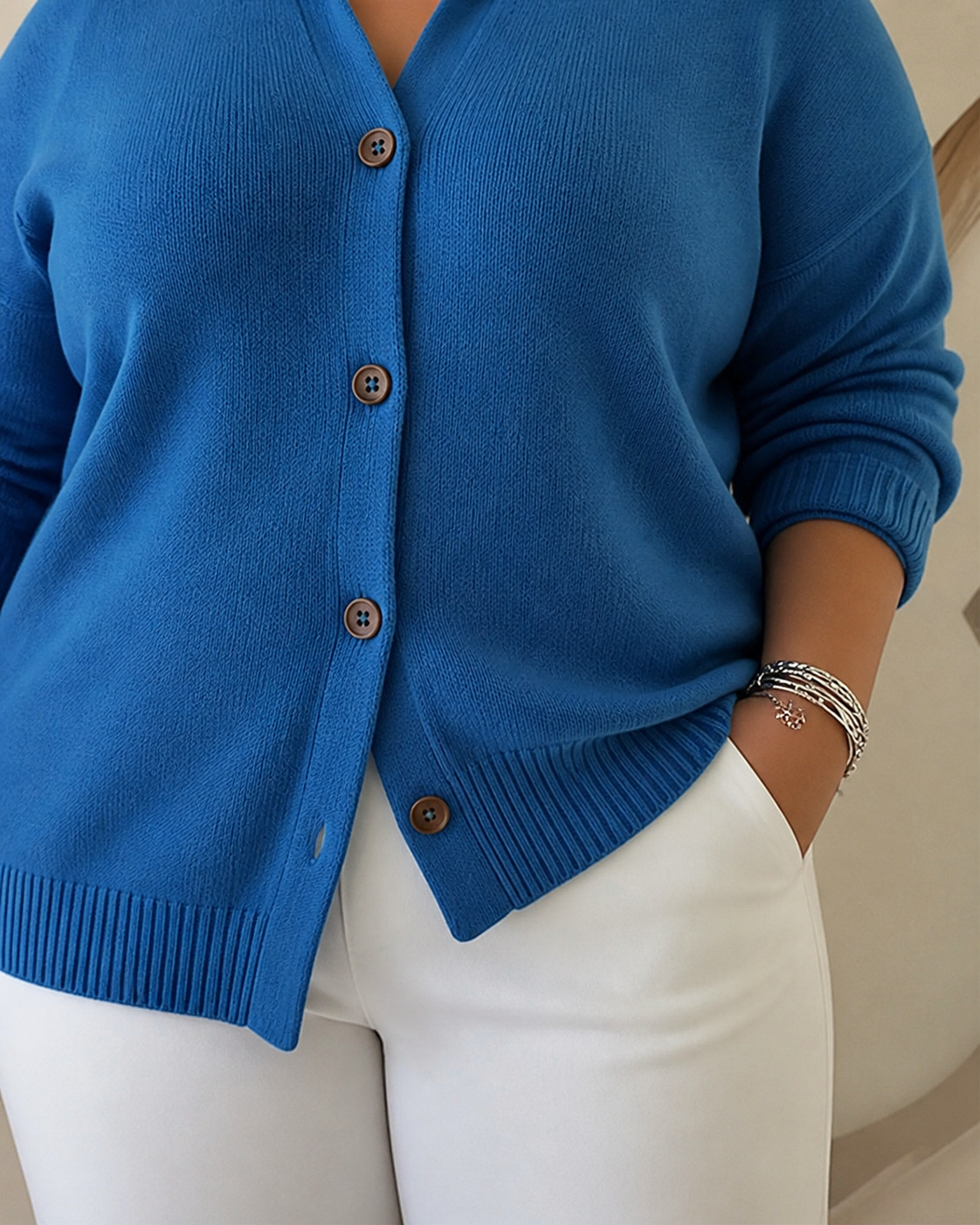 Vespera | Button Collar Cardigan - Plus size model