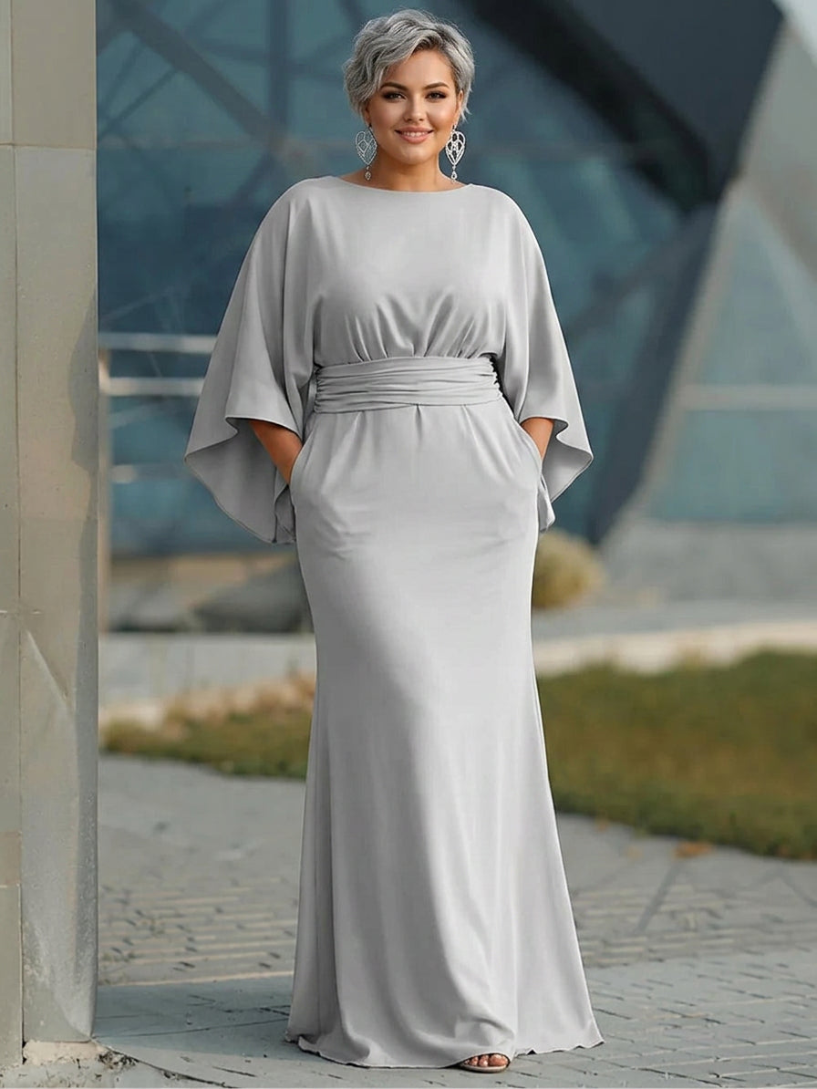 Clara | Elegant V-neck backless sleeve dress - Plus size model