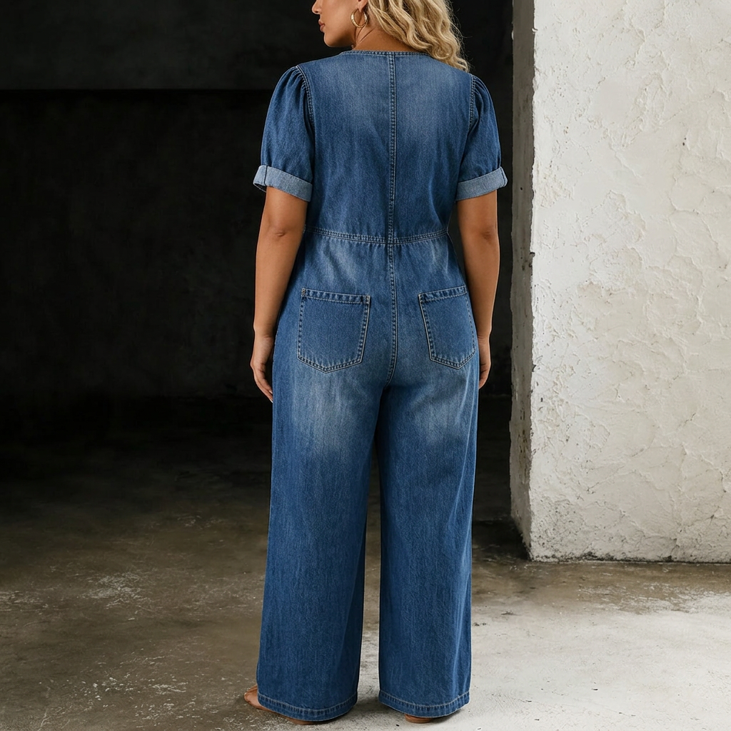 Maya | Wide Leg Denim Jumpsuit - Plus size model