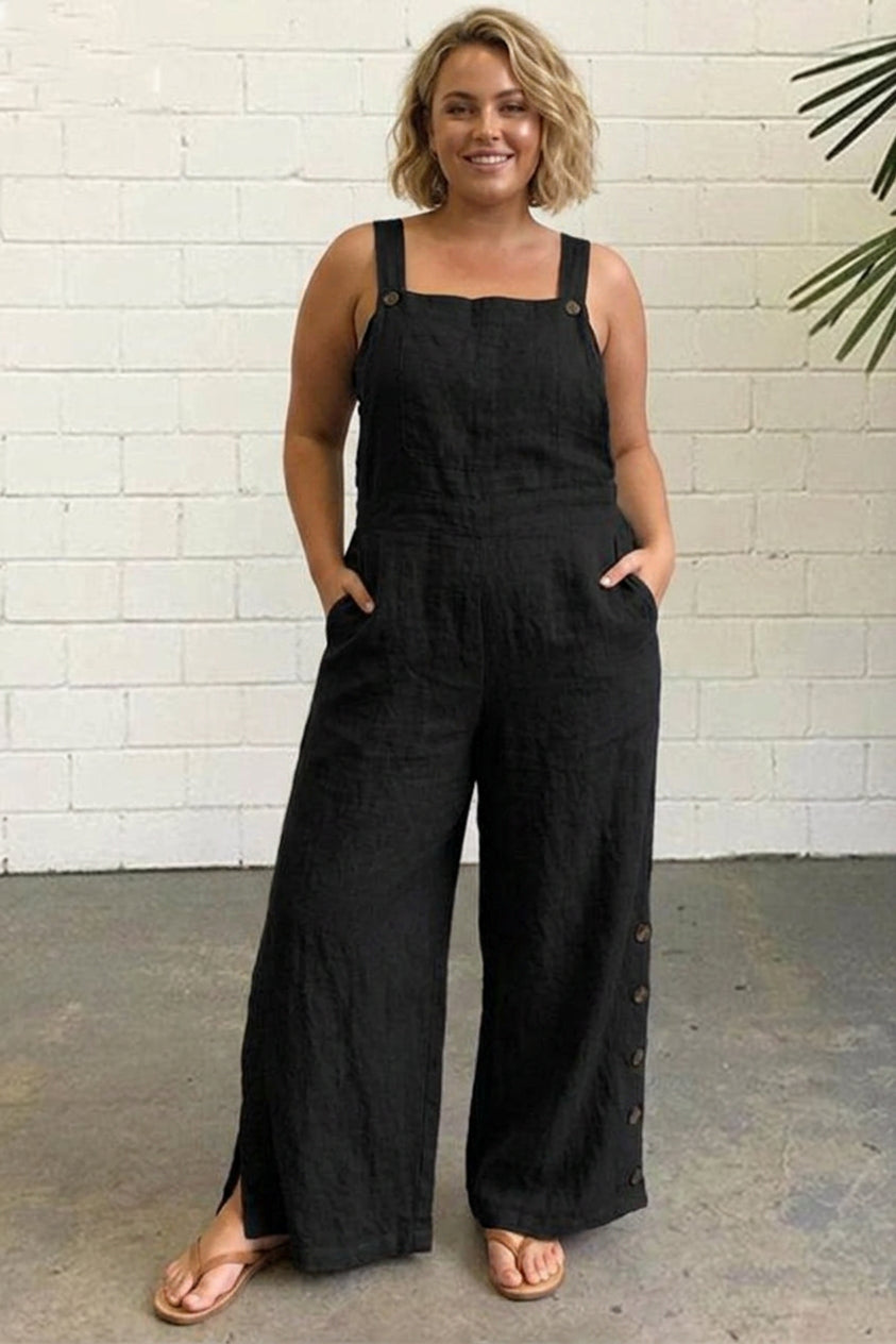 Mitchell - Casual Solid Buckle Square Collar Regular Jumpsuits - Plus size model