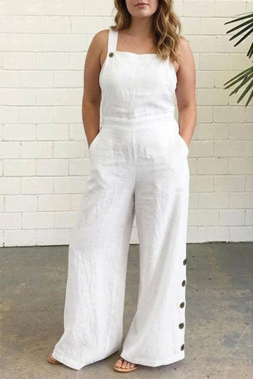 Mitchell - Casual Solid Buckle Square Collar Regular Jumpsuits - Plus size model