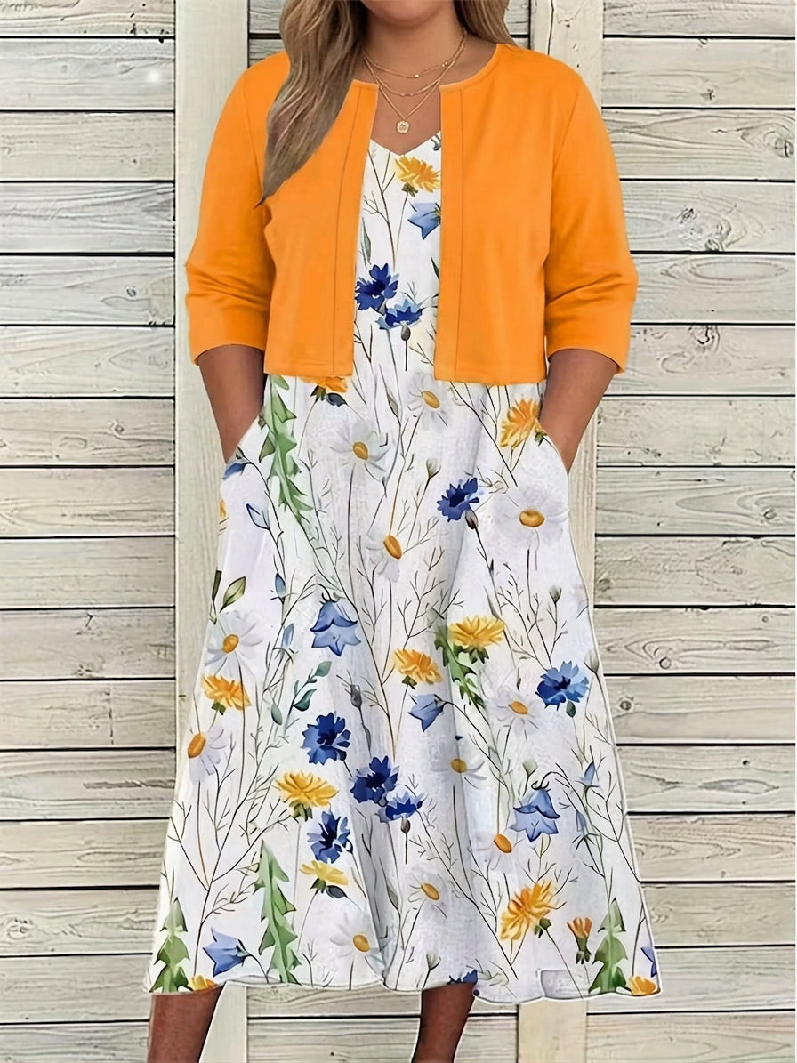 Camila -Female Floral Dress Suit - Plus size model