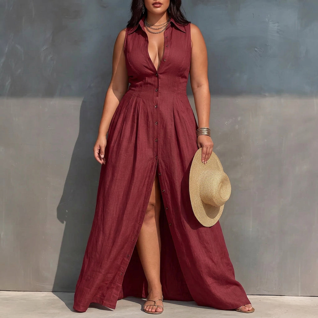 Eleanor High-Waisted Maxi Dress: Effortless Everyday Elegance - Plus size model