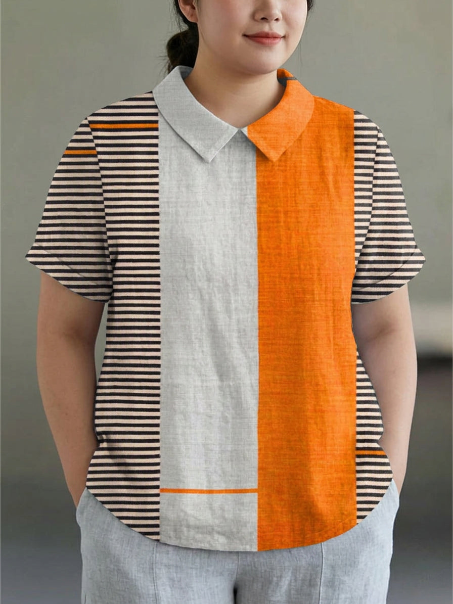 Lena | Color Block Striped Shirt - Plus size model