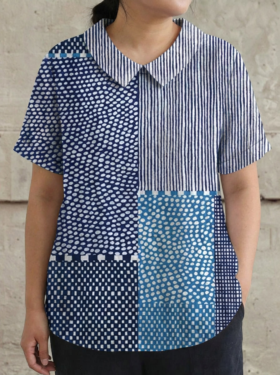 Ella | Patchwork Print Shirt - Plus size model