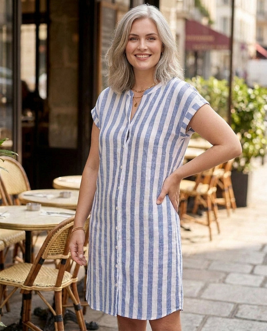 Martine | Elegant Striped Shirt Dress - Plus size model