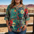 Emily | Vintage Floral Print Blouse - Plus size model