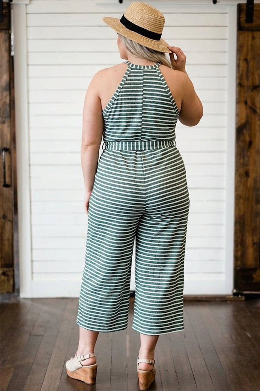 Ember - Pretty Striped Tie Waist Jumpsuit - Plus size model
