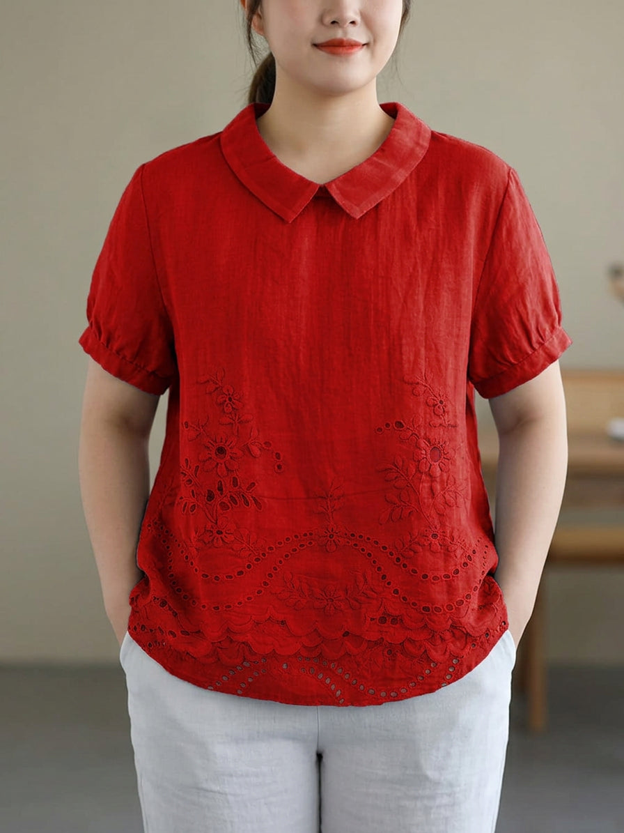Lily | Floral Embroidered Shirt - Plus size model