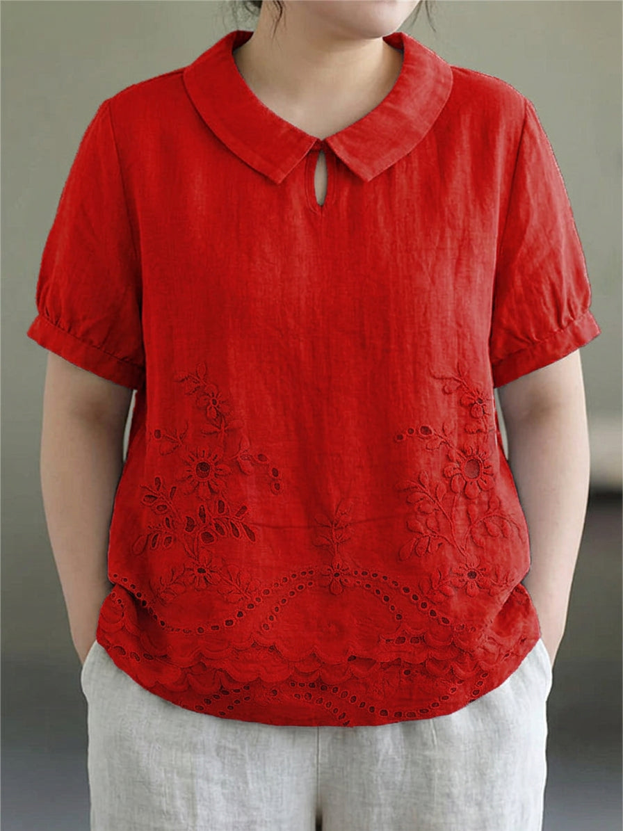 Amara | Embroidered Floral Shirt - Plus size model
