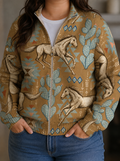 Christine | Horse Print Zip Cardigan - Plus size model