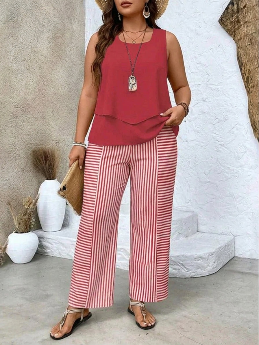 Ovelynra™ | Sleeveless Top And Wide-Leg Pants Set - Plus size model