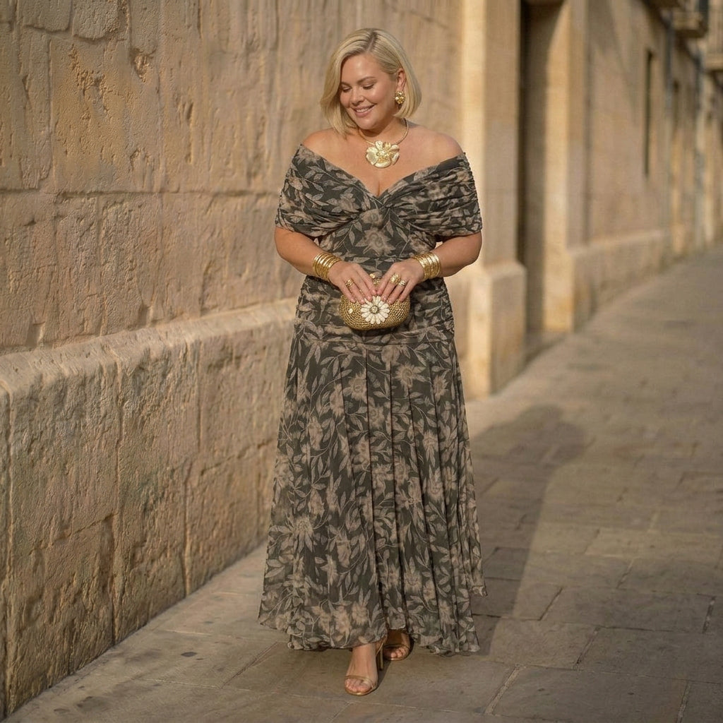 Madison | Elegant Botanical Dress - Plus size model