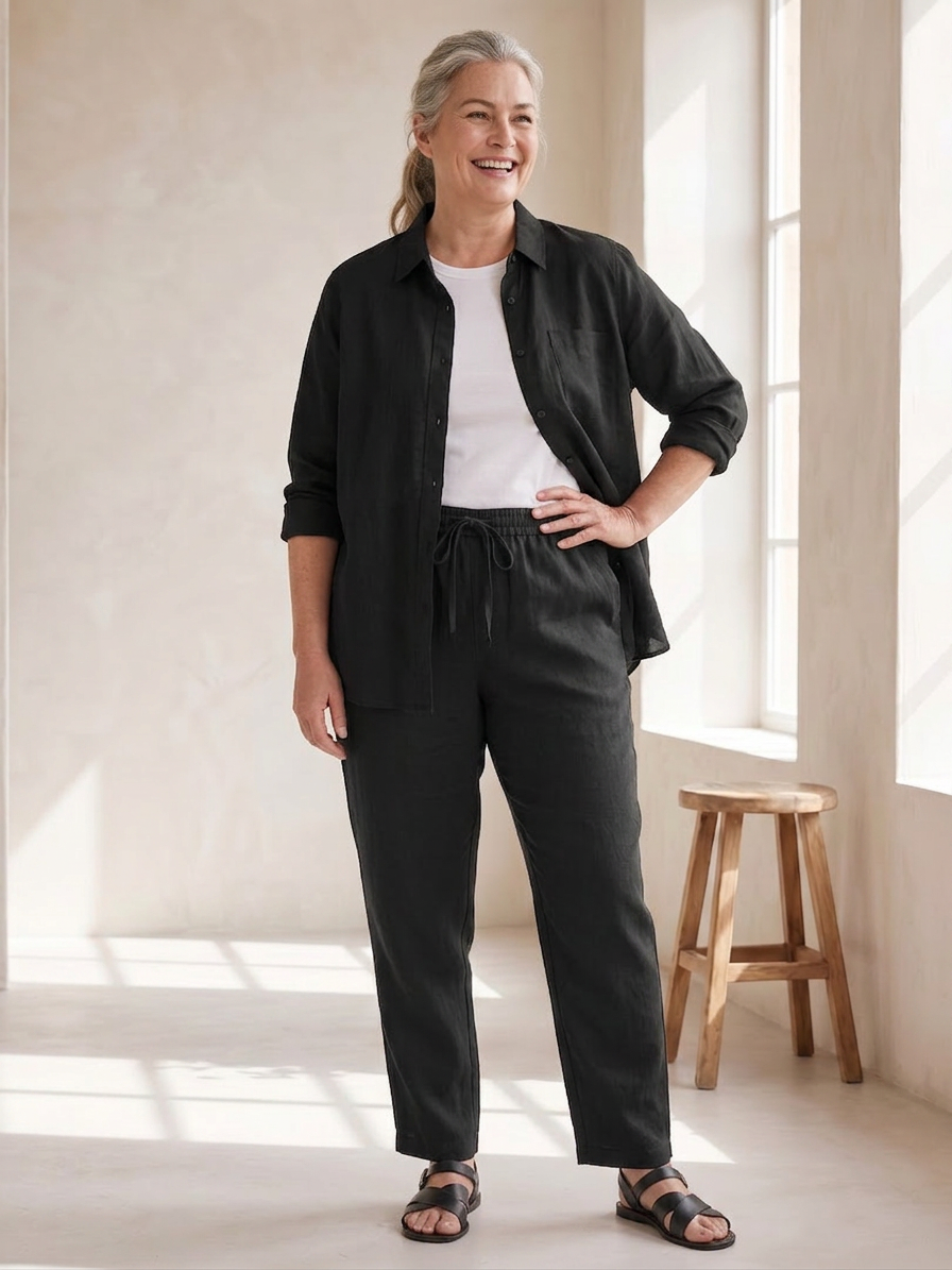Noor | Long Sleeve Shirt Tapered Pants Set - Plus size model