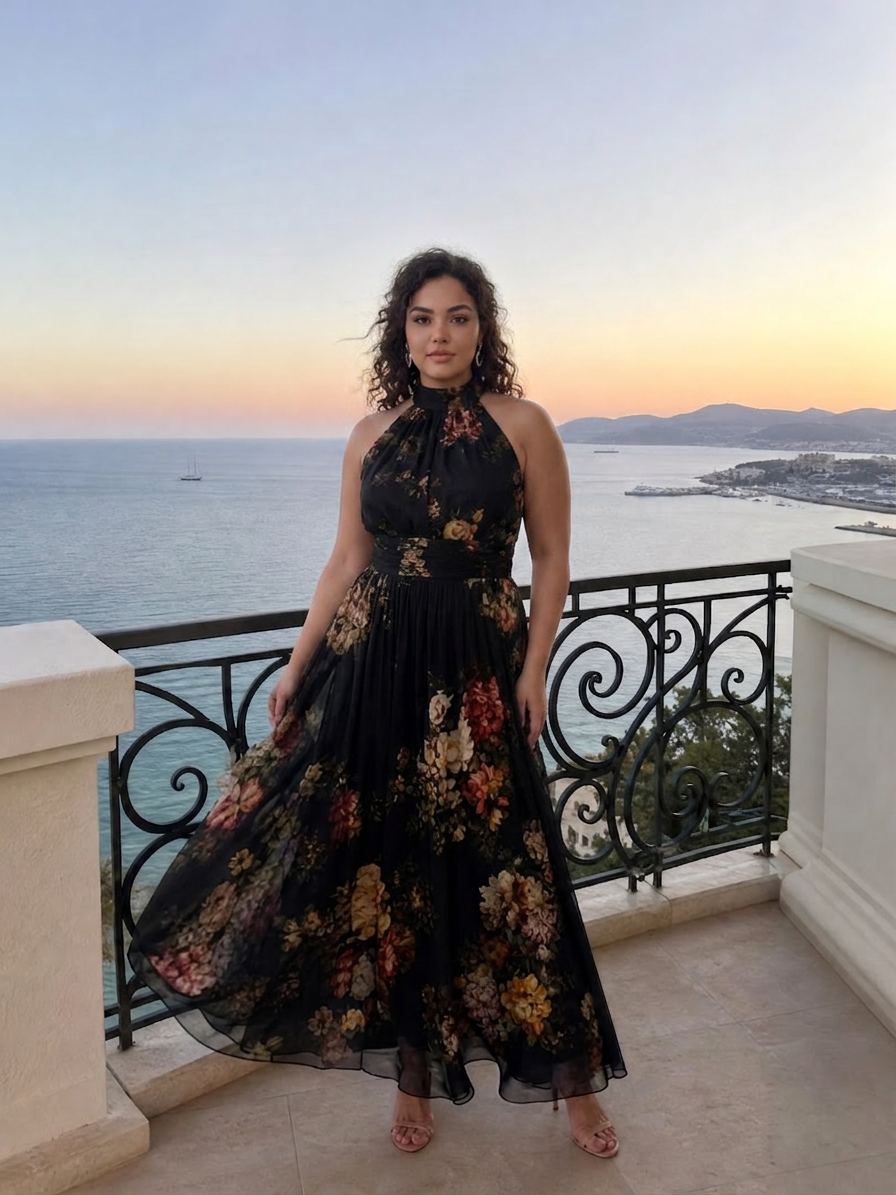 Sior | Floral Halter Neck Midi Dress - Plus size model