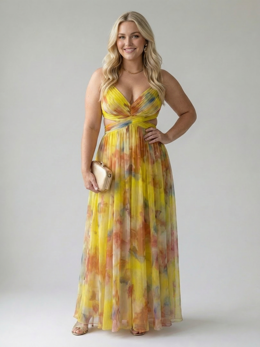 Giselle | Enchanted maxi dress with floral pattern - Plus size model