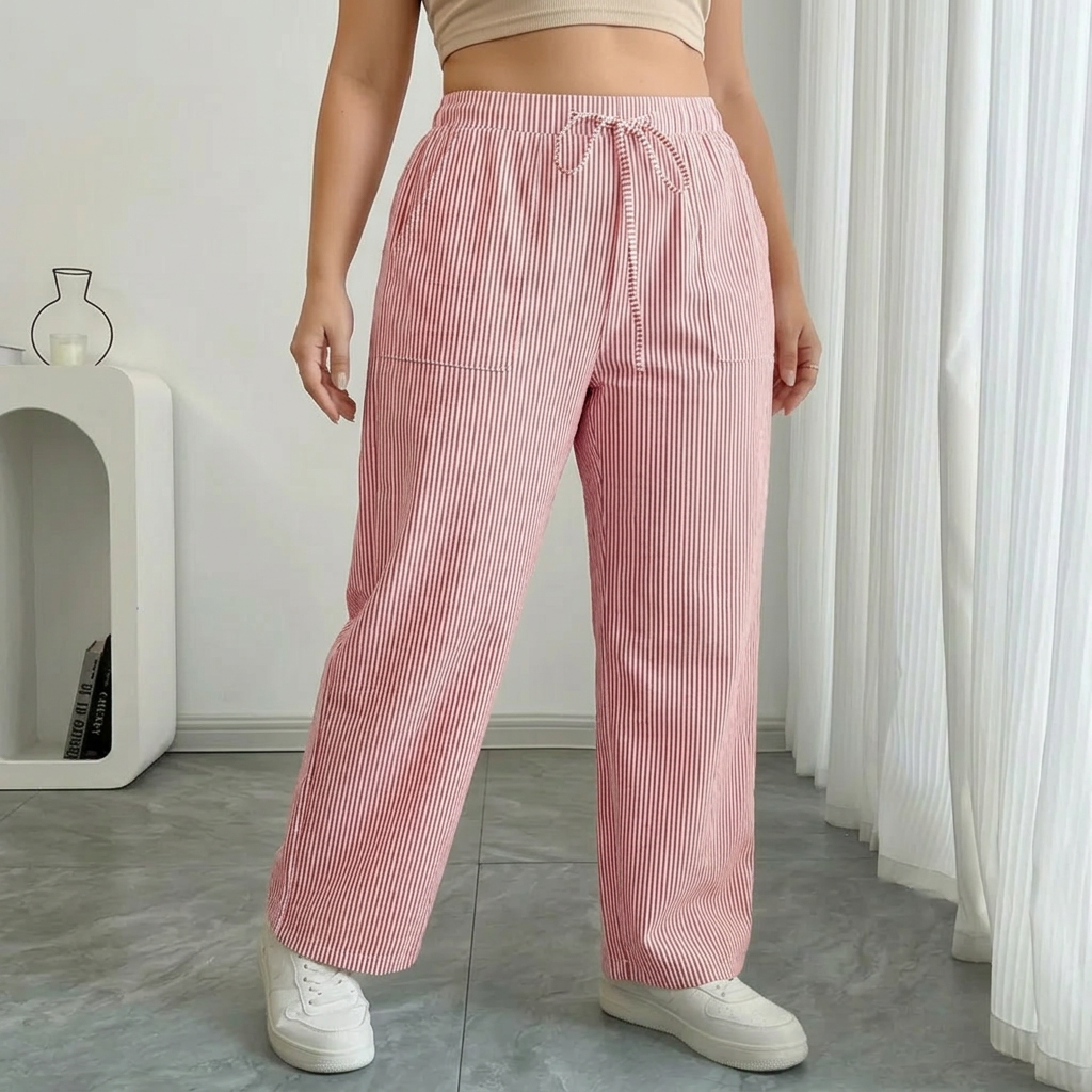 Amber | Striped Pant With Pockets - Plus size model