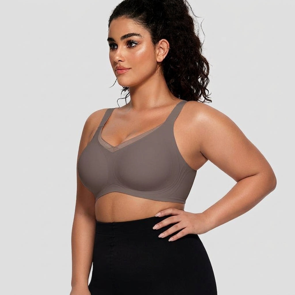 Wireless Bra with Mesh Neckline - Plus size model